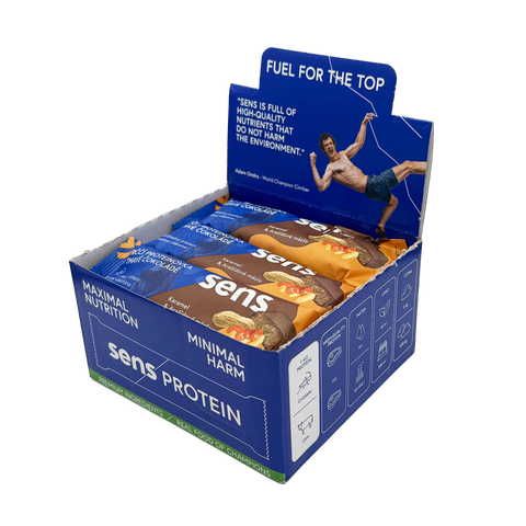 Proteinriegel in dunkler Schokolade Karamell Erdnussbutter